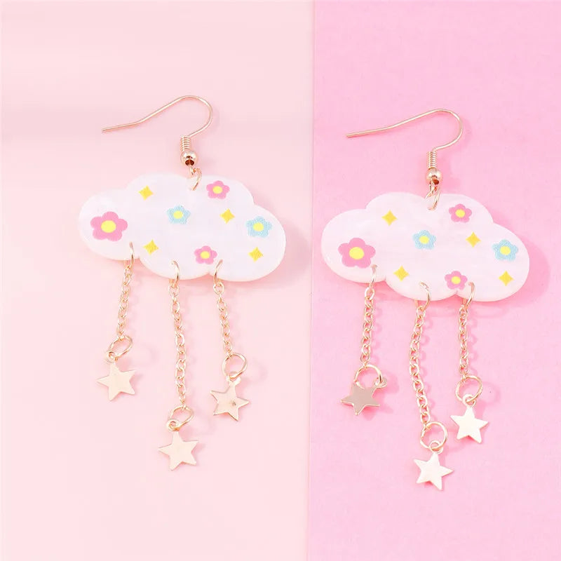 Aihua Acrylic Rain Clouds Earrings Long Tassel Rain Star Pendant Earrings Handmade Cute Cloud Earrings New In Jewelry Gifts