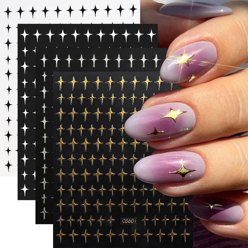 4Sheets Moon Star Heart Sun Mysterious Celestial Design Nail Art Stickers Self Adhesive Manicure Sliders For Nail Art Decoration