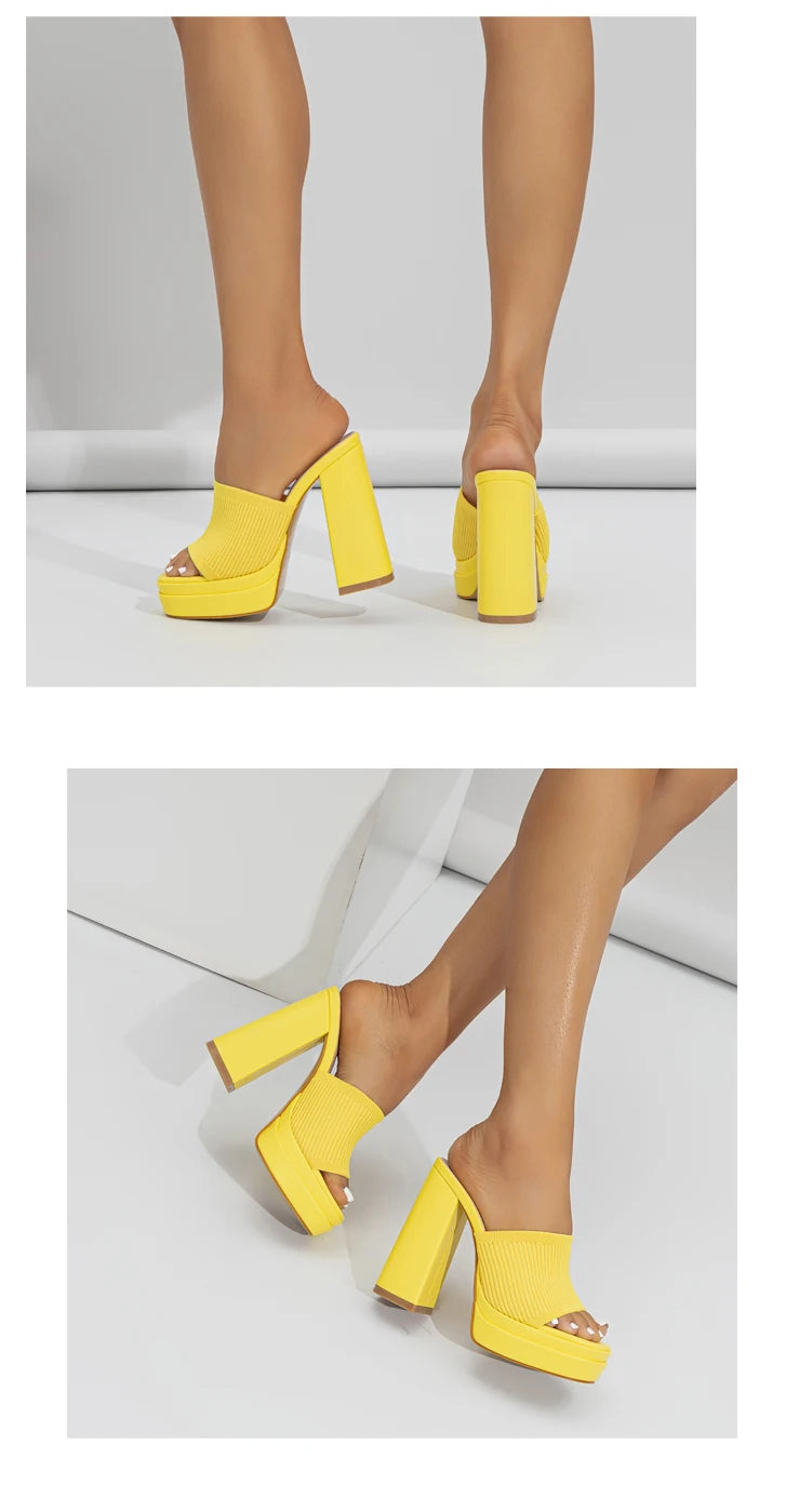 Aneikeh Sexy Knitted Woolen Chunky Platform Sandal Heels Women's Peep Toe High Heel Summer Nude Party Dress Mules Sandals Shoes