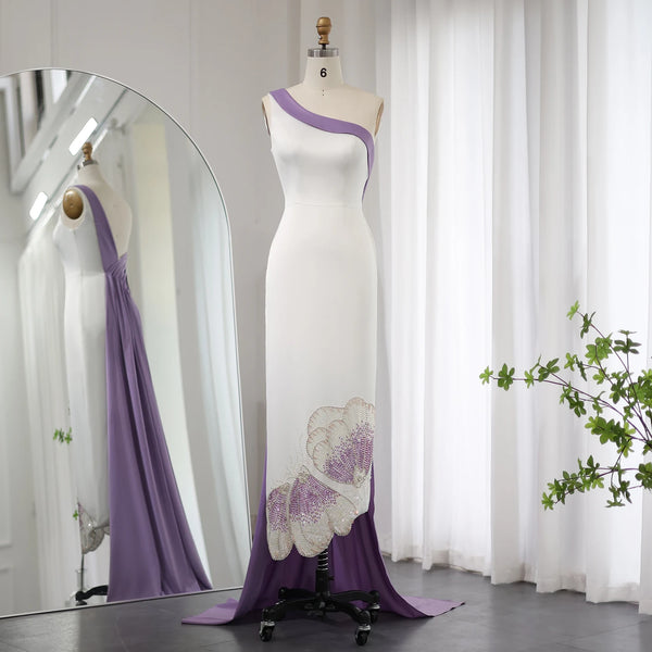 Sharon Said Luxury Beaded Butterfly White Lilac Evening Dresses for Women Wedding One Shoulder Midi Party Dress SS475 Customized