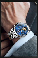 OUPINKE 3240 Automatic Watches Men 44mm Large Dial Tungsten Steel Strap Skeleton Flywheel Mechanical Watch for Men Luxury Watch