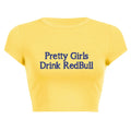 European and American girls drinking Red Bull trendy letter print Y2K pure desire spicy girl ultra short top women's T-shirt