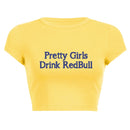 European and American girls drinking Red Bull trendy letter print Y2K pure desire spicy girl ultra short top women's T-shirt