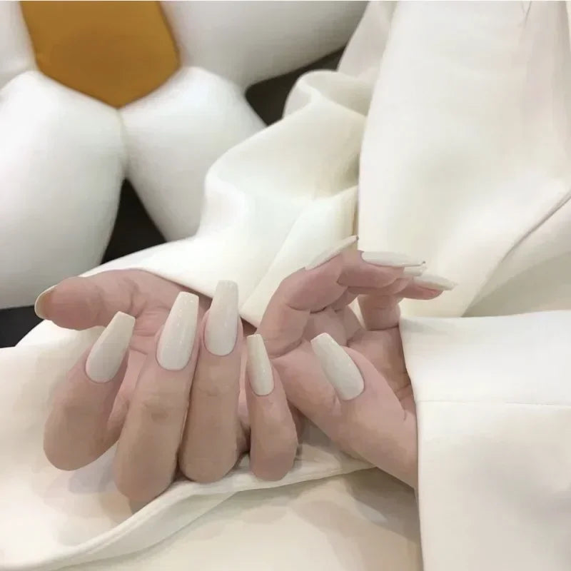 24pcs Wine Red Long Round Coffin Fake Nails With Glue Finished Art Full Cover Artificial Wearing False Nails Press On Nails Set