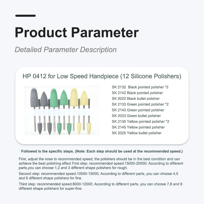 HP0412 12pcs/Kit Dental Resin Base Hidden Denture Polishing Kits for Low Speed Contra Angle Handpiece Denspay Dentistry Tools