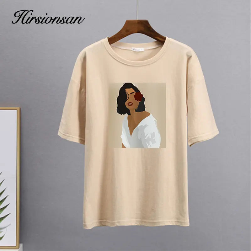 Hirsionsan Aesthetic Figures T Shirts for Women Summer Simple Soft Cotton Basic Tops Female Oversized Korean Short Sleeve Tees