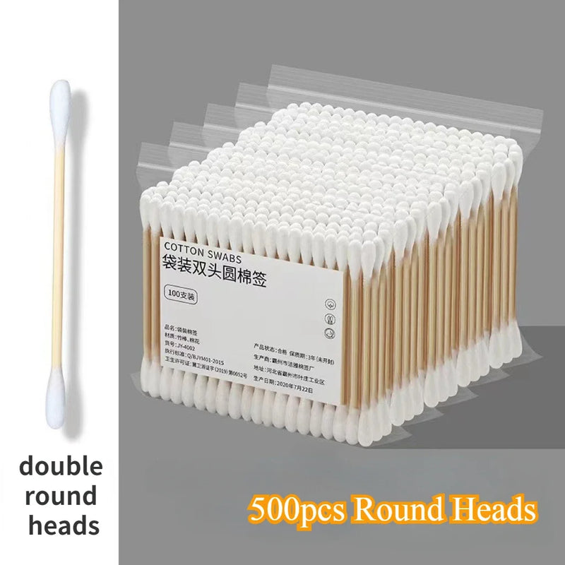 500PCS Boxed Double Headed Circular Disposable Makeup Cotton Swab and Makeup Removal Daily Cleaning Pet Care Multi-purpose