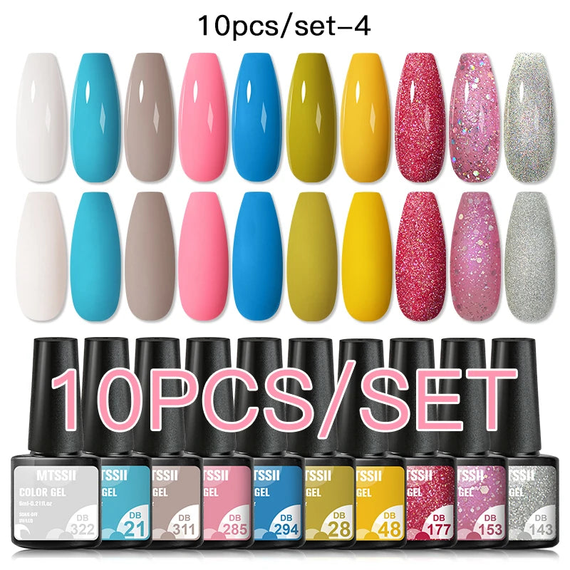 Mtssii 10PCS Reflective Gel Nail Polish Set Fluorescent Glitter Semi Permanent Hybrid Gel Varnish Soak Off UV Lamp For Manicure
