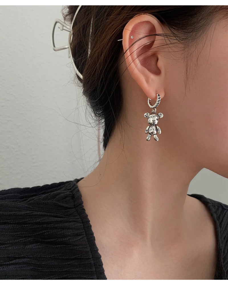 Fashion Cute Hip Hop Bear Pendant Necklace for Men & Women Punk Wind Titanium Steel Sweater Chain Jewelry Set Lovers Gift