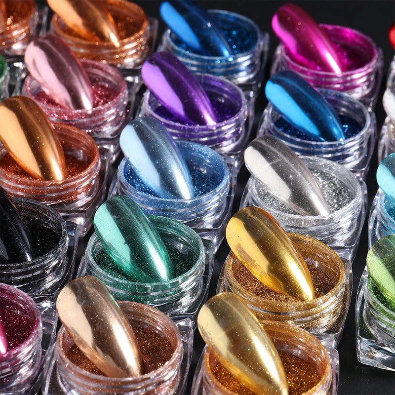 23pcs/Set Metallic Chrome Nail Powder Y2K Styles Magic Mirror Polishing Chrome Pigments Flakes Shimmer Dip Powders Decorations