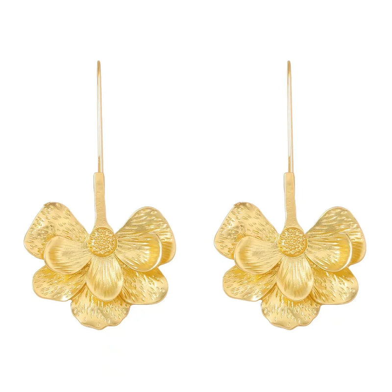 Gold Color Flower Earrings Palace Alloy Flower Women's Earrings Fashion Wedding Gift Accessories Wholesale