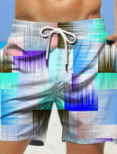 Men's Surf Shorts Drawstring Swim Trunks Elasticated Waistband Colourful Patchwork Quick Dry Shorts Hawaii Casual Micro Stretch