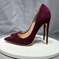 Tikicup Burgundy Flock Women Faux Suede Pointy Toe High Heel Shoes Classic Elegant Ladies Slip On Stiletto Pumps Customizable