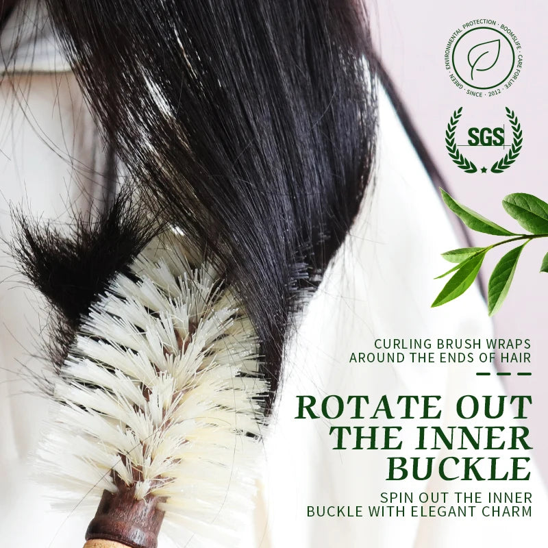 فرشاة شعر بشعيرات الخنزير المخصصة بمقبض من الفلين ومشط شعر أسطواني دائري لتجعيد الشعر وفرشاة شعر أسطوانية مضادة للكهرباء الساكنة وأمشاط خشبية