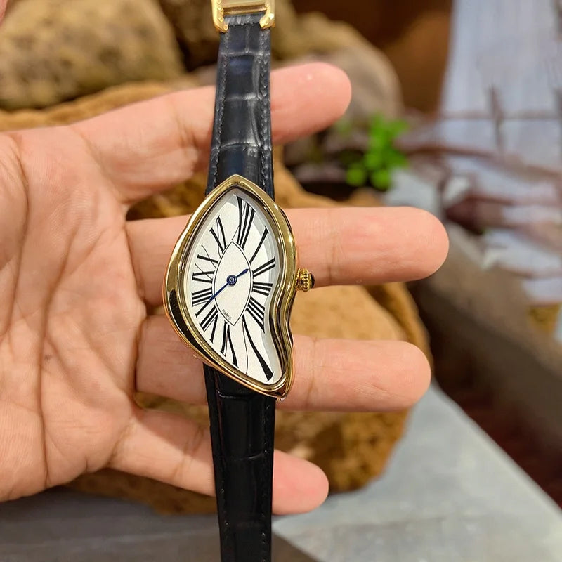 Medieval Crash Creative Melting Twisted Watch High Quality Genuine Leather Watch For Men Luxurious Sapphire Glass Men's Watch