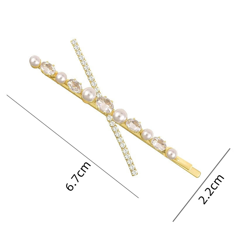 Rhinestones X Pearl Metal Hairclips Women Cross Crystal Hair Clip Girls Hairpins Barrette Hairgrip Hairband Bobby Pin Hair Acces