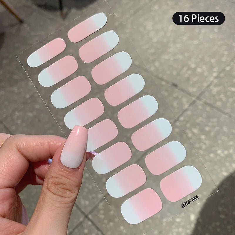 16Tip White Pink Full Cover Nail Sticker Self-Adhesive Simple Gradient Effect Full Nail Wraps DIY Nail Art Making Manicure Autum