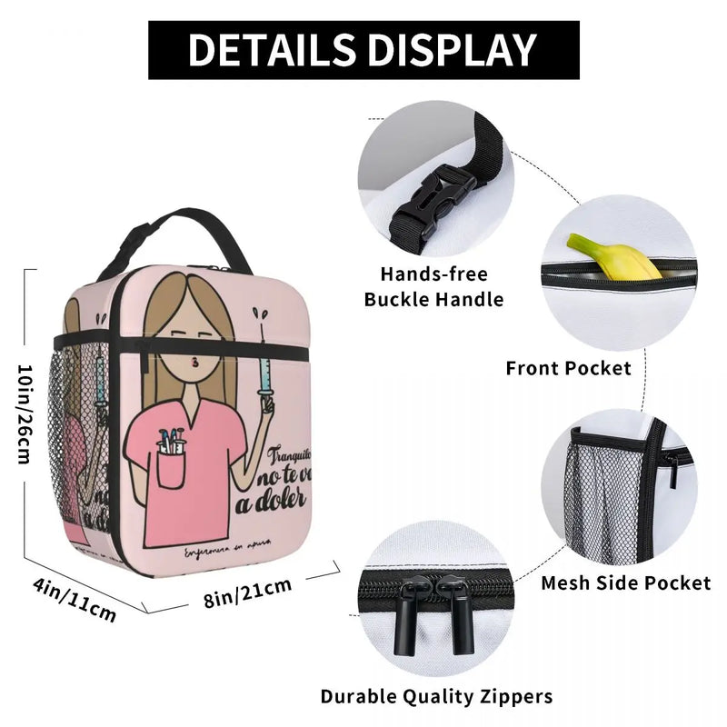 Enfermera En Apuros Insulated Lunch Bags Nurse Medical Lunch Container Thermal Bag Tote Lunch Box School Travel Men Women