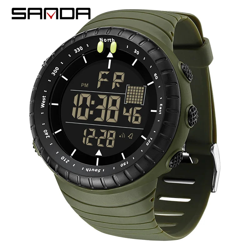 SANDA Men's Electronic Watch Outdoor Sports LED Analog Digital Alarm Clock Chronograph Multifunction Waterproof Men's Wristwatch