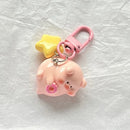Three Dimensional Pink Pig Keychain Pendant Cute Animals Star Buckle Keychain Cute Little Pig Model Key Ring Children Gifts