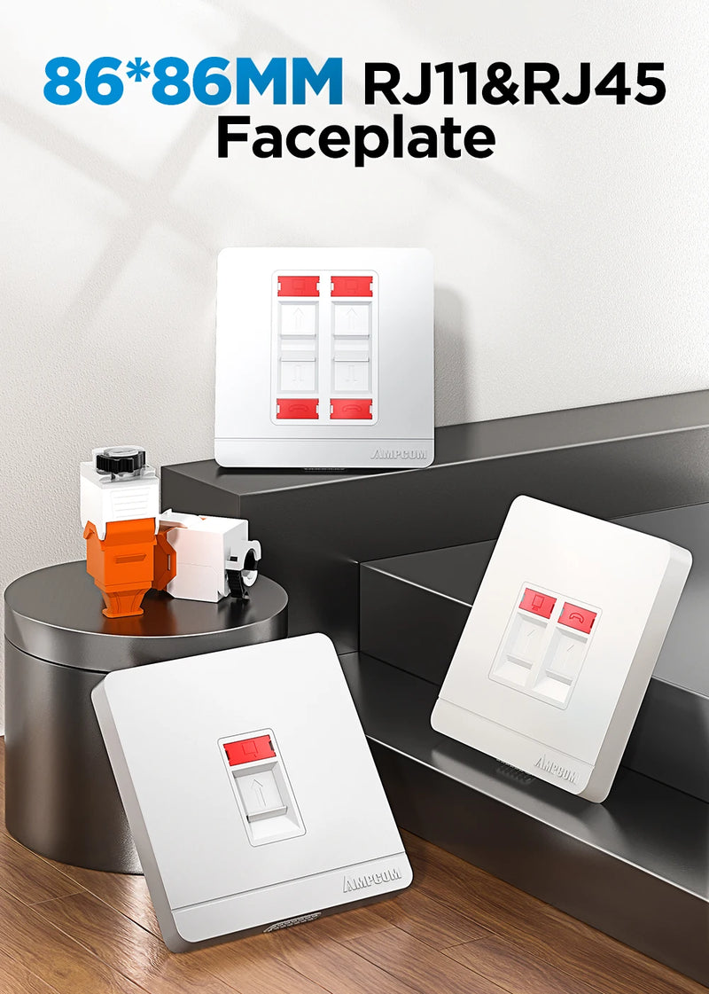AMPCOM RJ11 RJ45 Faceplate Wall Socket Wallplate Face plate 1-Port 2-Port 4-Port Networking Telephone Socket Outlet Mount Panel