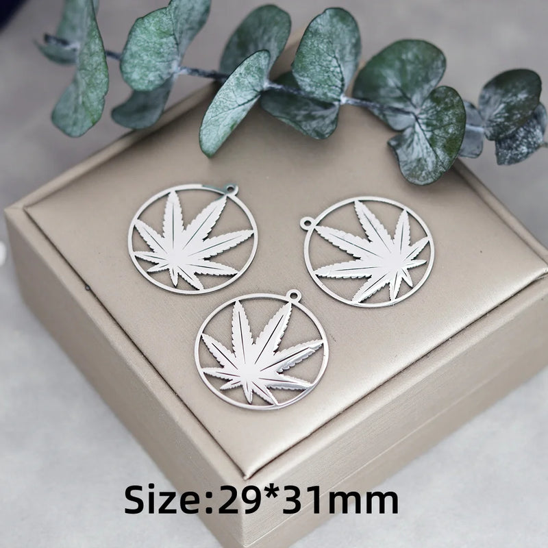 3pcs Vintage Lotus Flower/Potted Plant/Maple Leaf Art Line DIY Tassels Earrings Necklace Jewelry Making Titanium Steel Pendant