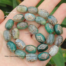 8pcs ,10x14mm Natural Green Agate Ancient Tibet Dzi beads, Many patterns, For DIY Jewelry making !