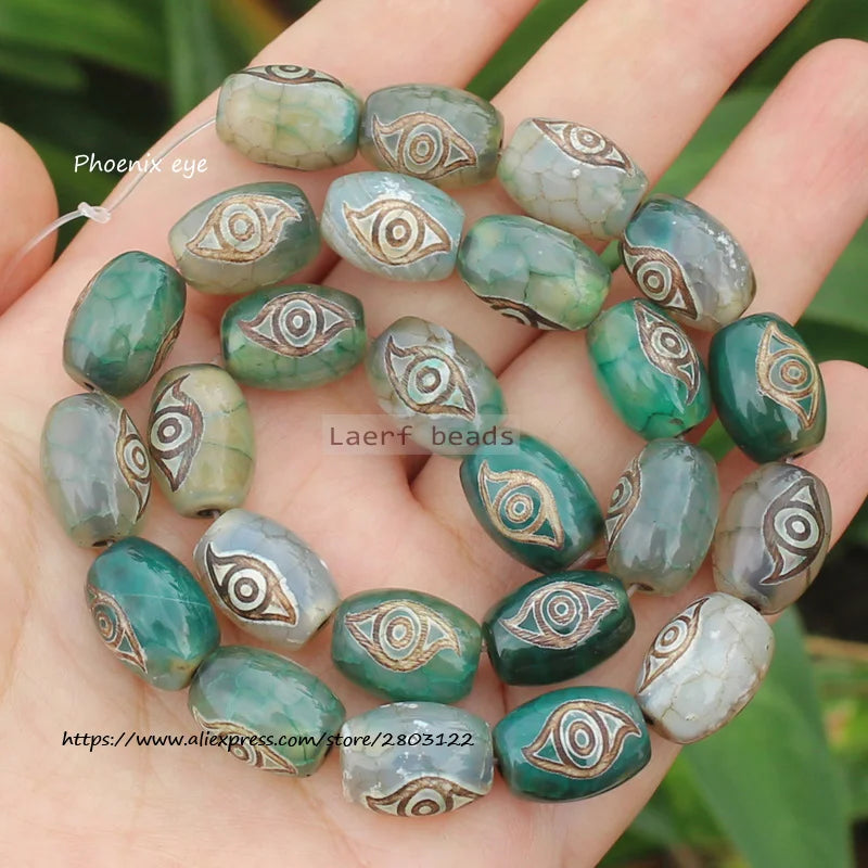 8pcs ,10x14mm Natural Green Agate Ancient Tibet Dzi beads, Many patterns, For DIY Jewelry making !