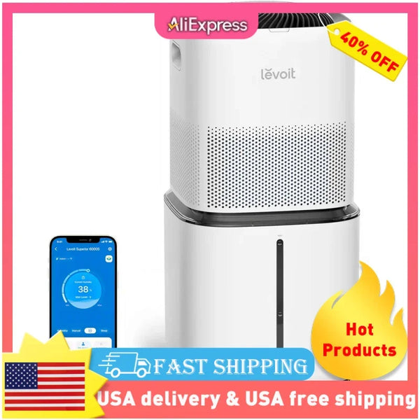 QWLEVOIT Superior 6000S Smart Evaporative Humidifiers,6 Gal,Premium Filter,Dry Mode,Wheels;Water Fill Hose;Foldable Storage