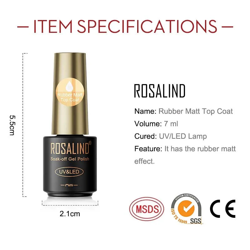 طلاء أظافر روزاليند غير لامع 7 مل، طلاء أظافر جل فيرنيس شبه دائم، طلاء أظافر جل قابل للنقع، فن مانيكير