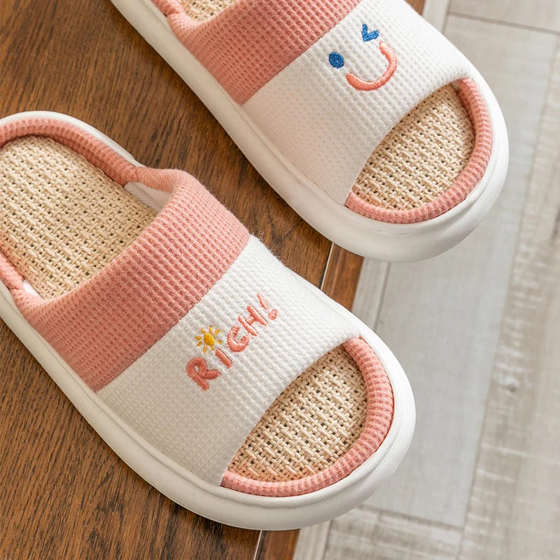 Women's Slippers Comfortable Soft Thick Sole Four Seasons Indoor Linen Slippers Soft Sole Anti Slip Couples's Home Slippers 2024