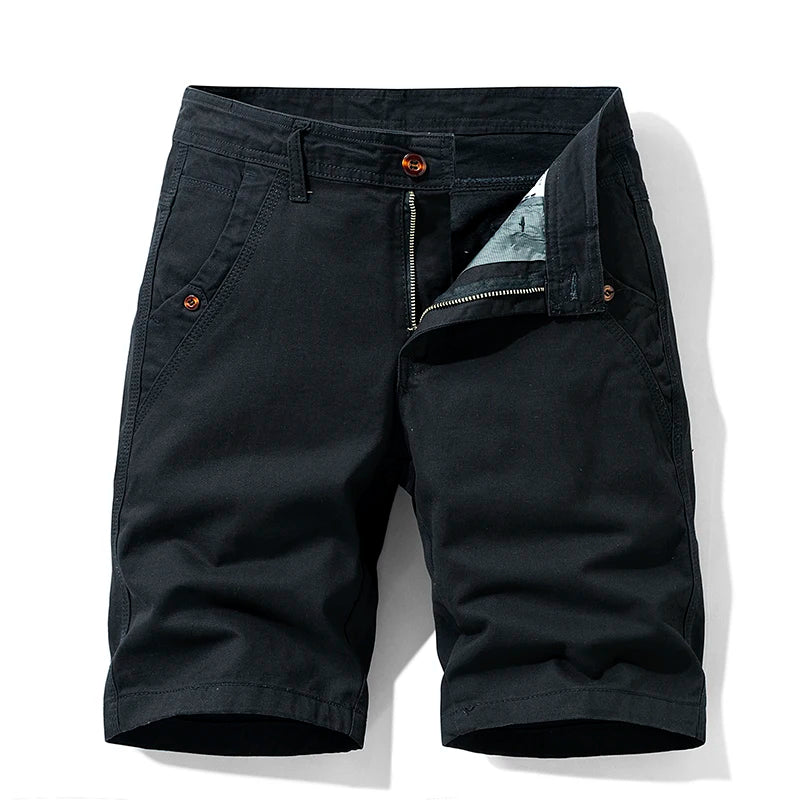 Summer thin multi pocket pure cotton workwear shorts men's oversized loose straight leg five point casual over knee beach shorts