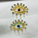 Retro Asymmetrical Contrasting Color Eye Sparkling Crystal Pearl Earrings Design Earring for Women