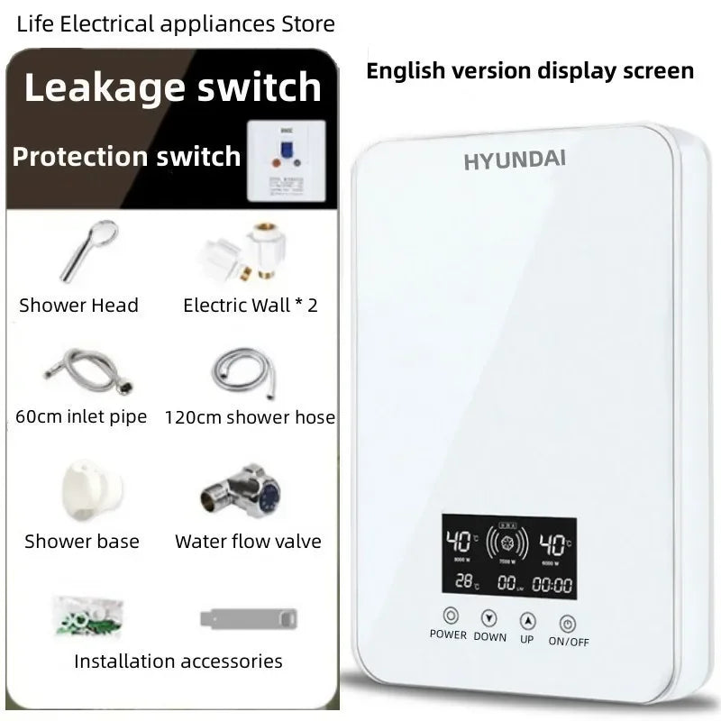 HYUNDAI Electric Water Heater Instantaneous Rapid Heating Household Bathroom Shower Small Bath Machine Kitchen Water Heater