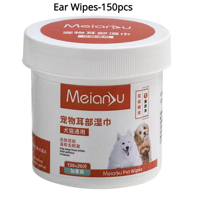 Pet Remove Dirt from Eyes and Ears Wipes, Dog and Cat Earwax, Clean Ears Odor Remover, Wet Tissue Cleaning Tools Supplies