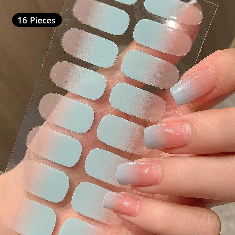 16Tip White Pink Full Cover Nail Sticker Self-Adhesive Simple Gradient Effect Full Nail Wraps DIY Nail Art Making Manicure Autum