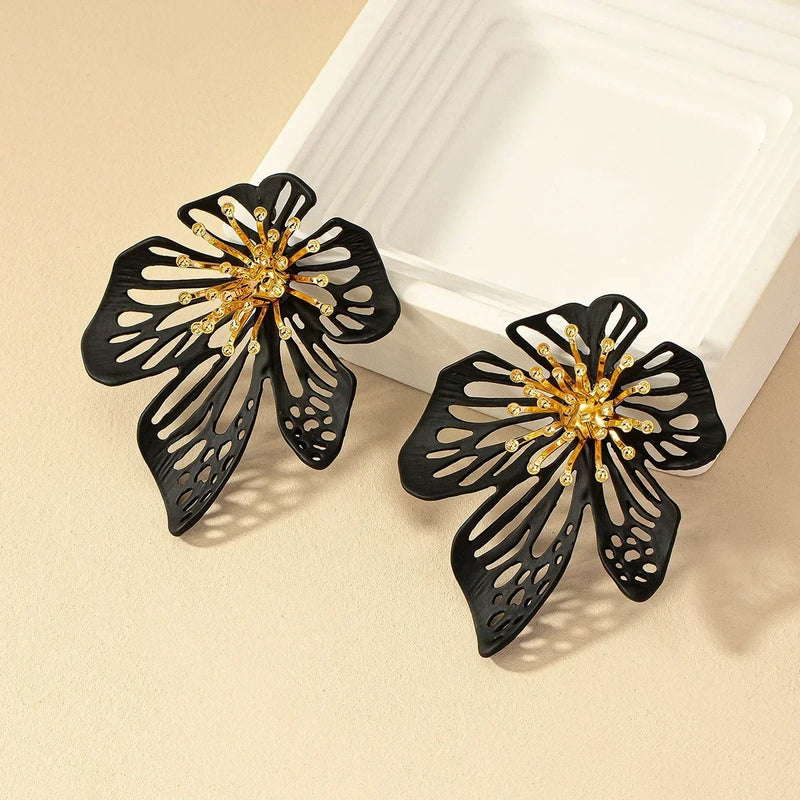 Exaggerated Geometric Flower Metal Stud Earrings For Women Party Gift Holiday Fashion Jewelry Ear Accessories AE126
