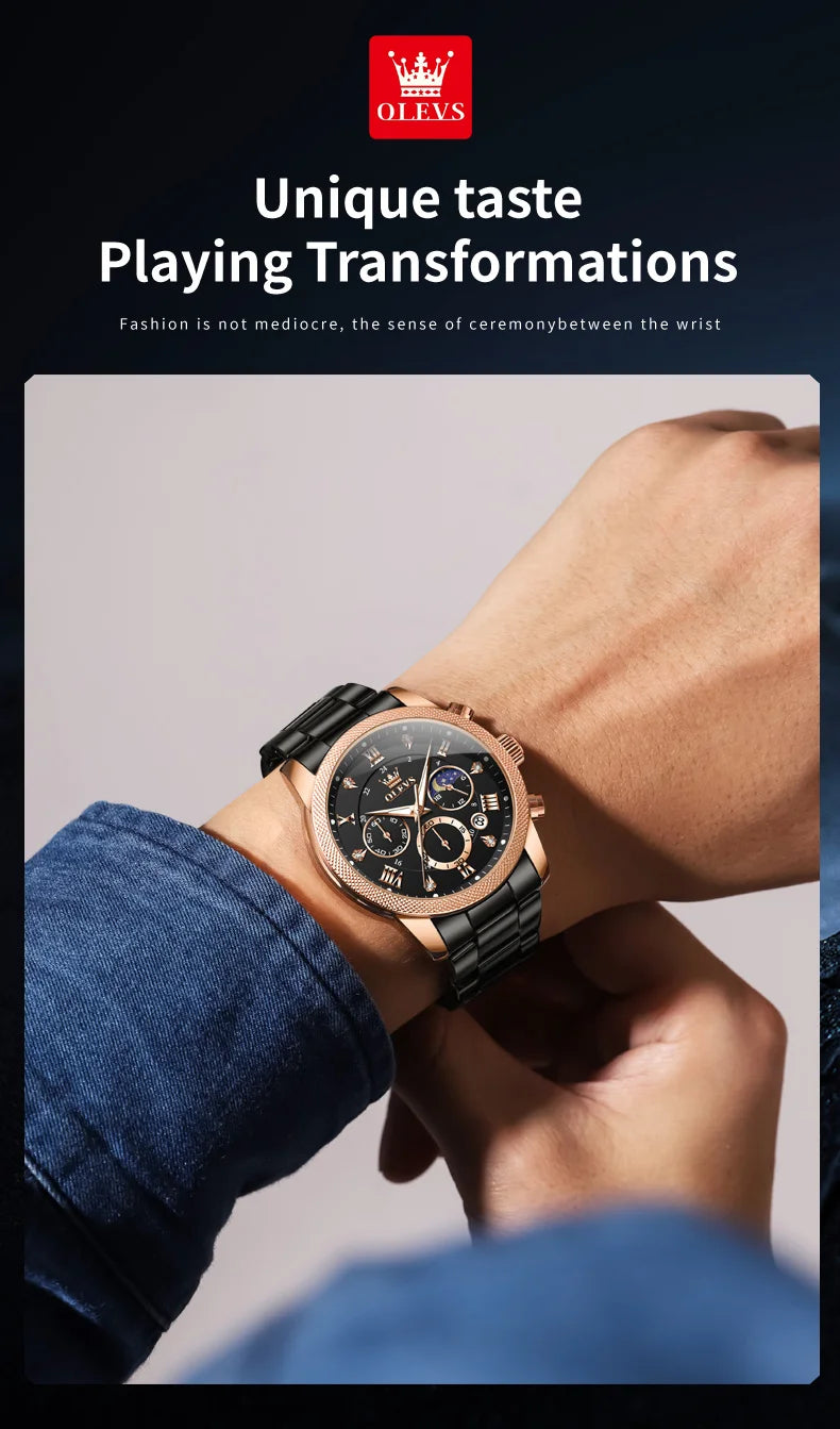 OLEVS 3660 Mens Watch Business Simply Original Quartz Watch Waterproof Luminous Watch For Man Multifunctional Chronograph Reloj