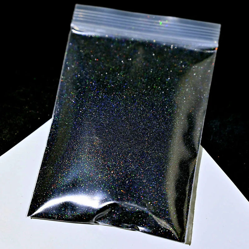 Polvo de purpurina holográfica plateada para uñas, 24 colores, brillante, 0,2 mm, para manicura DIY, 50 g/bolsa