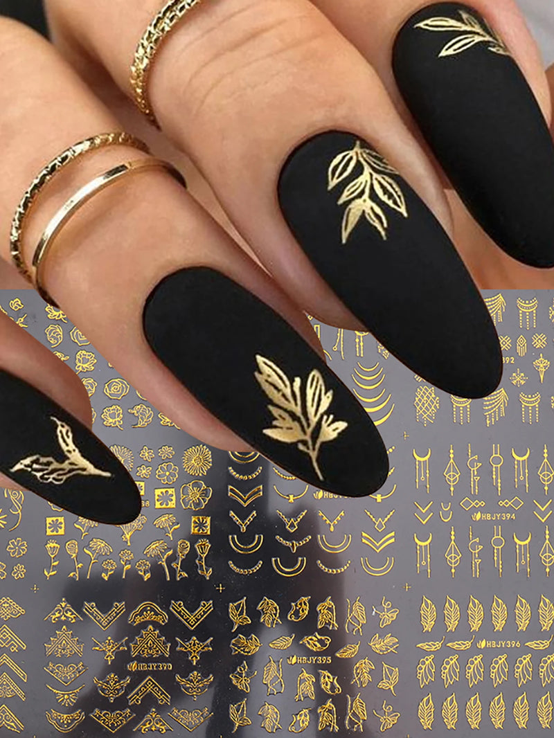 12pcs Nail Stickers Flower Leaf Lace Design Geometry Line Nail Art Sliders Manicure Polish Decal Wrap Decorations Wholesale