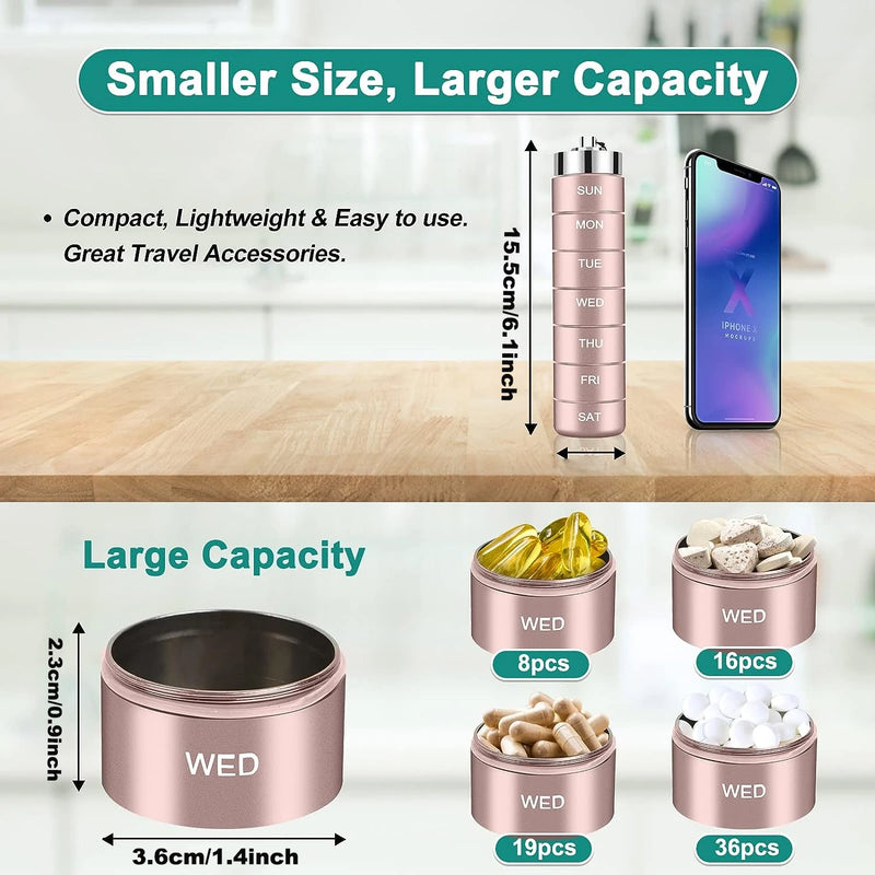 حافظة حبوب جديدة محمولة للسفر، منظم حبوب معدني، صندوق حبوب مقاوم للماء، حافظة حبوب، منظم زجاجات الأدوية الأسبوعي