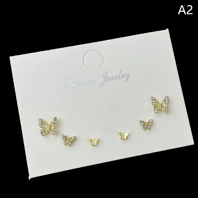 6Pcs/set Simple Crystal Stud Earring Set For Women Butterfly Zircon Earrings Girl Party Wedding Engagement Jewelry Accessories