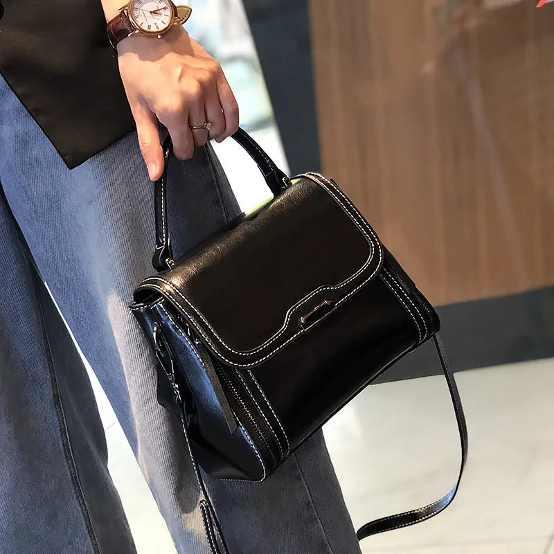 Oil Wax Cowhide Leather Women's Handbag 2024 New Crossbody Bag Lady Commuter Summer Bag Handbill Shoulder Messenger Bags