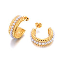 Lokaer New Elegant Imitation Pearls Stainless Steel 18K Plated Round Huggie Hoop Earrings Golden Charm Jewelry For Women E24072
