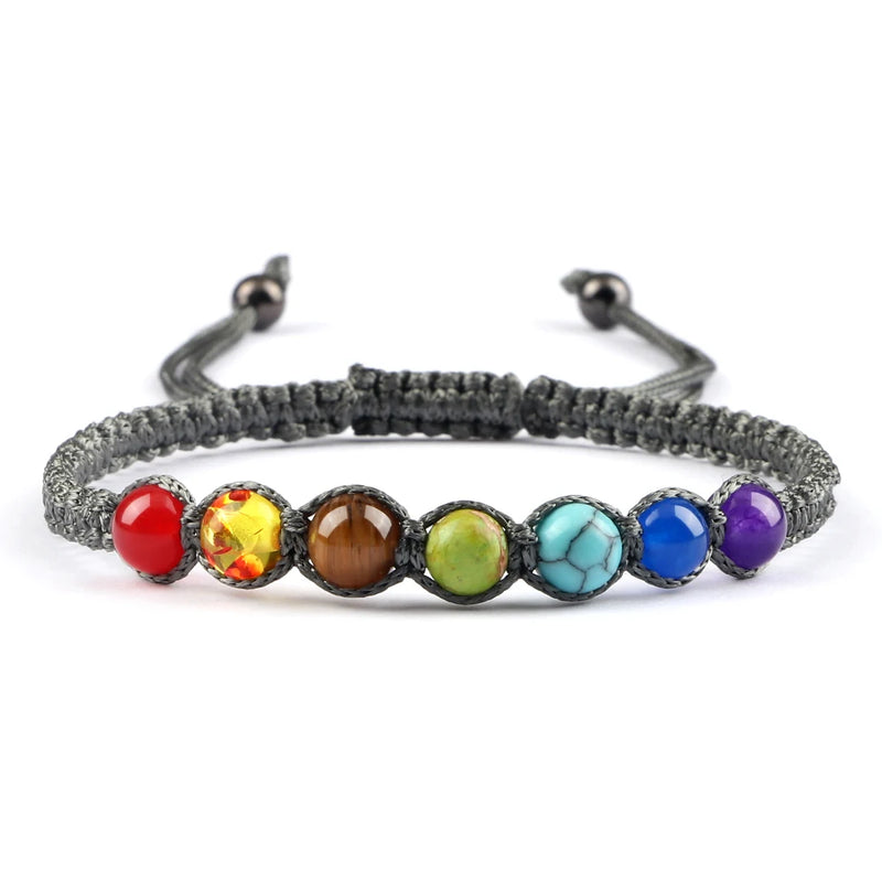 Hot 7 Chakra Beads String Bracelet Handmade 6/8mm Natural Stone Braided Yoga Reiki Healing Balance Bangles Yoga Jewelry Gifts