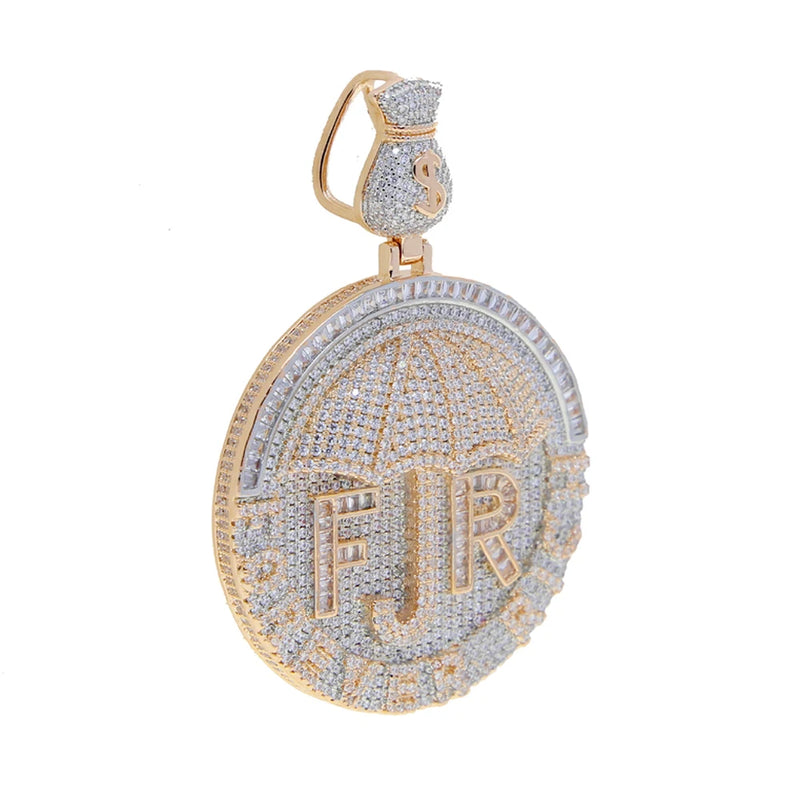 New Iced Out Bling CZ Letter Cross Pendant Necklace Various Design 5A Zircon Two Tone Color Badge Charm Men's Hip Hop Jewelry