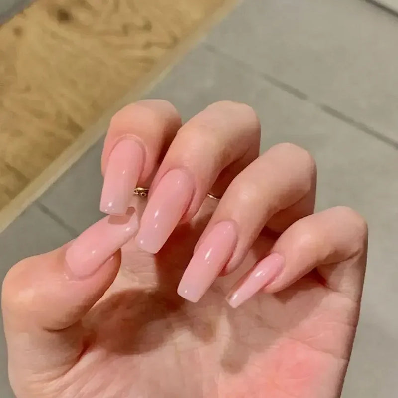 24pcs Wine Red Long Round Coffin Fake Nails With Glue Finished Art Full Cover Artificial Wearing False Nails Press On Nails Set