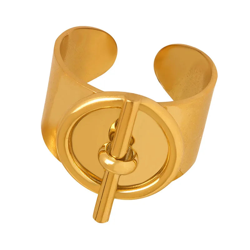 Titanium Steel Ring for Women Gold Color Wide Ring with Circle Punk Round Geometric Open Chain Finger Rings Party Jewelry Gifts