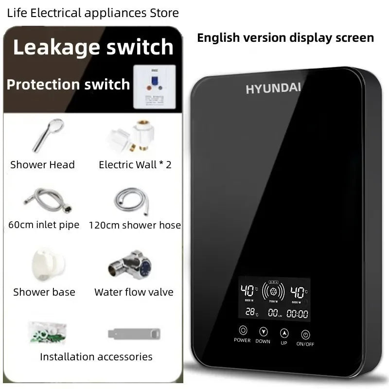 HYUNDAI Electric Water Heater Instantaneous Rapid Heating Household Bathroom Shower Small Bath Machine Kitchen Water Heater