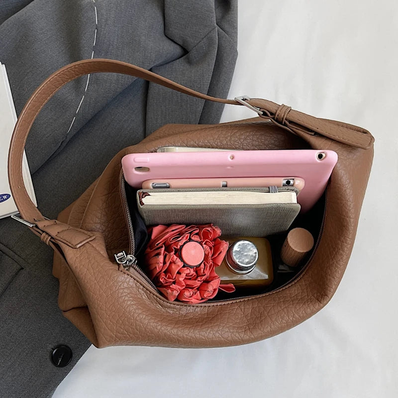 Women's Armpit Hobos Shoulder Bag Black Stylish Female Large Pu Leather Commuter Bags Quality Aesthetic Ladies Original Handbag